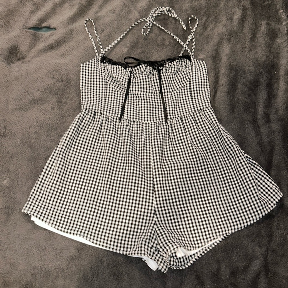 Princess Polly Plaid Black and White Romper